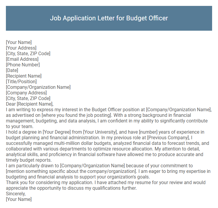 Job Application Letter for Budget Officer