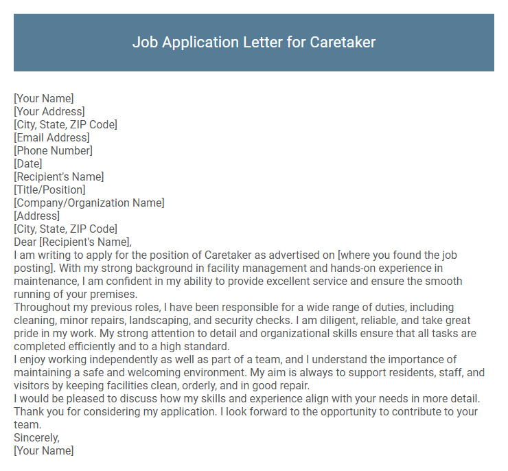 Job Application Letter for Caretaker