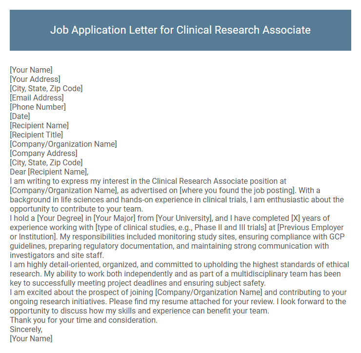 Job Application Letter for Clinical Research Associate
