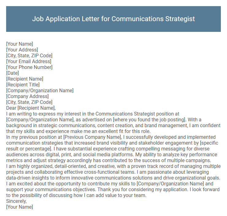 Job Application Letter for Communications Strategist