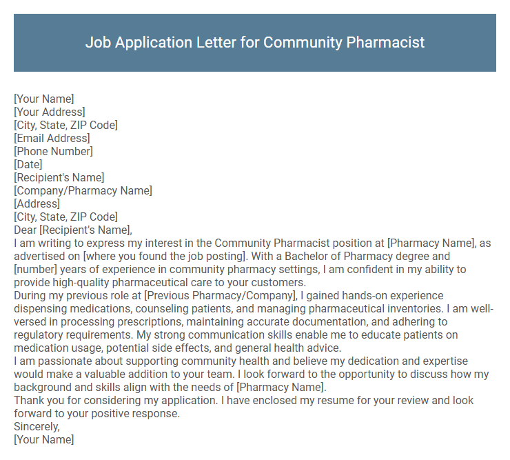 Job Application Letter for Community Pharmacist