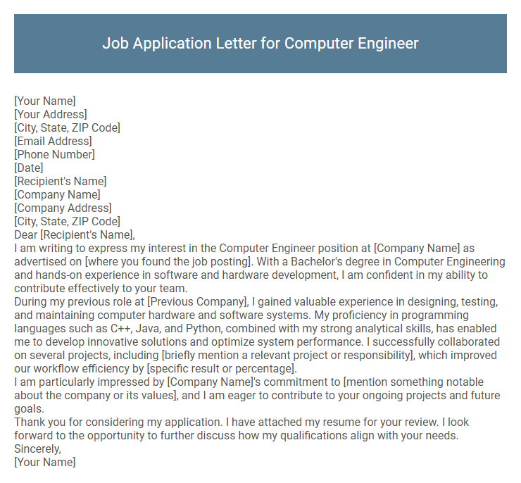 Job Application Letter for Computer Engineer