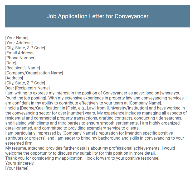 Job Application Letter for Conveyancer
