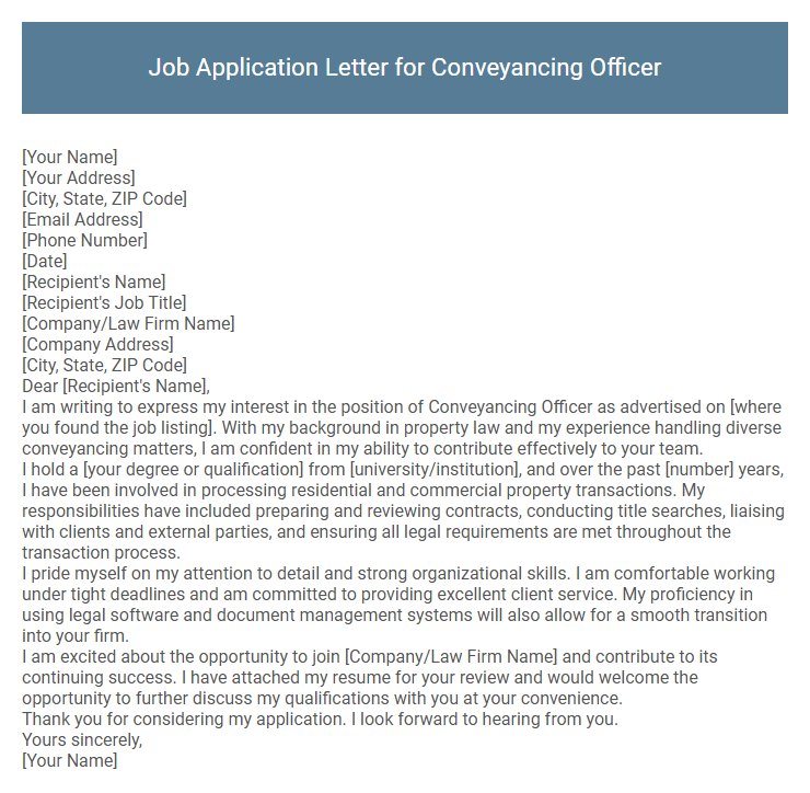 Job Application Letter for Conveyancing Officer