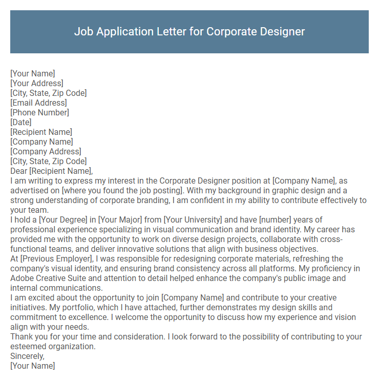 Job Application Letter for Corporate Designer