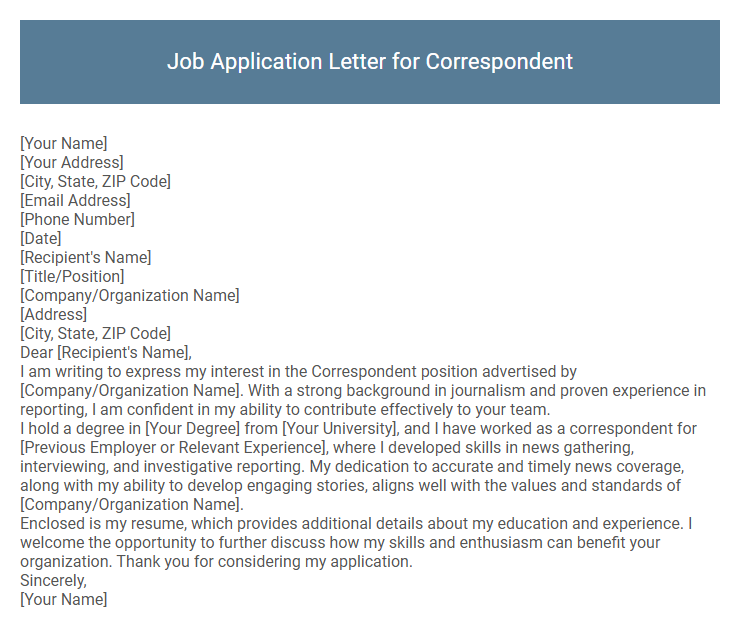 Job Application Letter for Correspondent