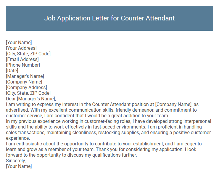 Job Application Letter for Counter Attendant