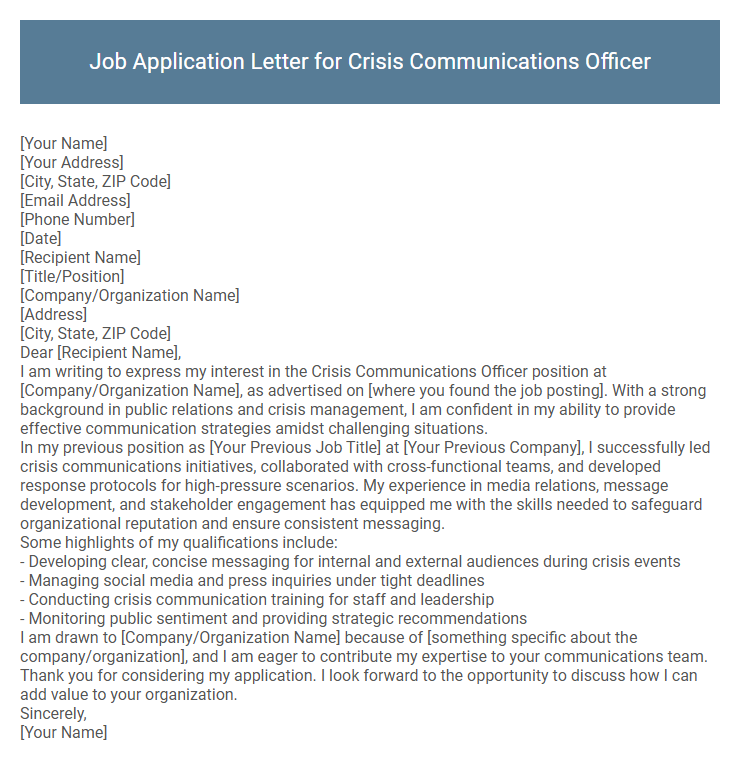 Job Application Letter for Crisis Communications Officer