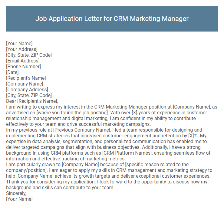 Job Application Letter for CRM Marketing Manager