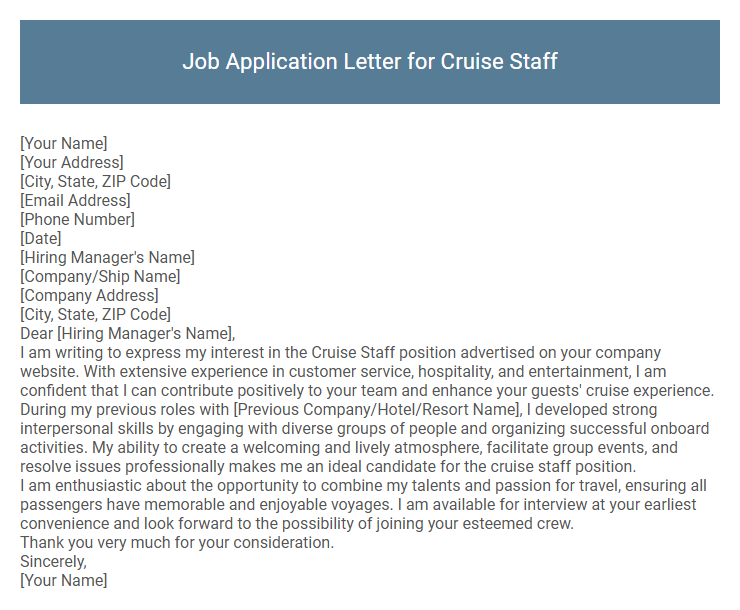 Job Application Letter for Cruise Staff