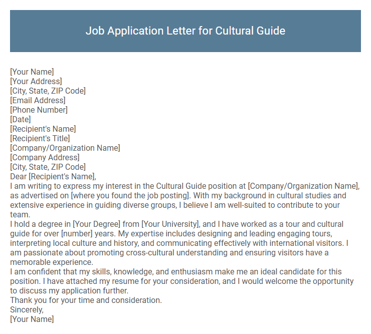 Job Application Letter for Cultural Guide