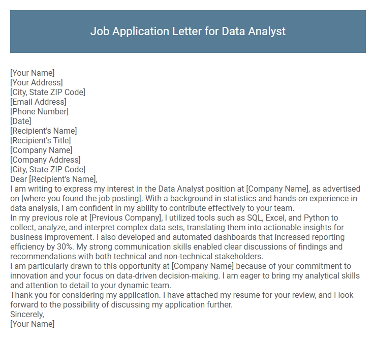 Job Application Letter for Data Analyst