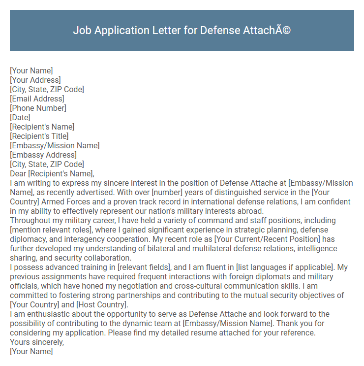 Job Application Letter for Defense Attaché