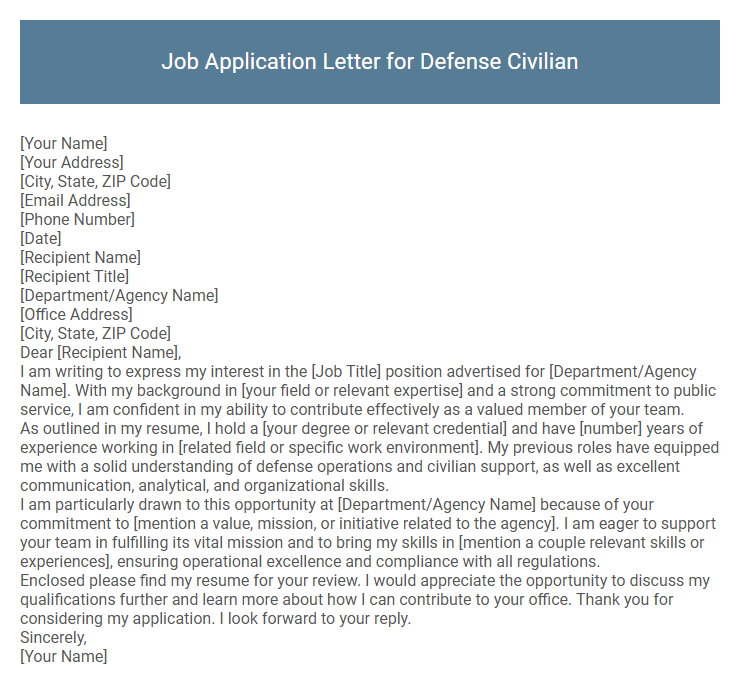 Job Application Letter for Defense Civilian