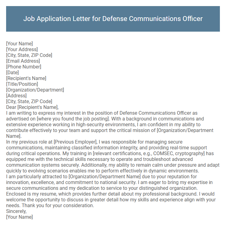 Job Application Letter for Defense Communications Officer