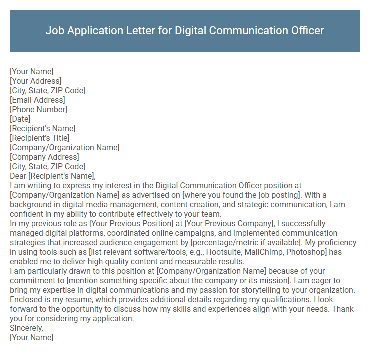 Job Application Letter for Digital Communication Officer