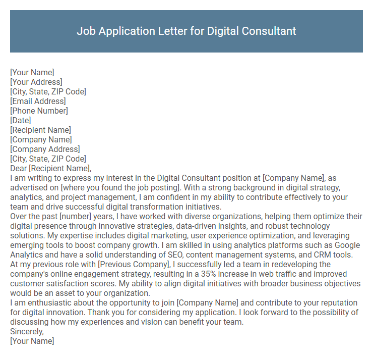 Job Application Letter for Digital Consultant