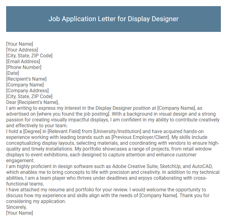 Job Application Letter for Display Designer