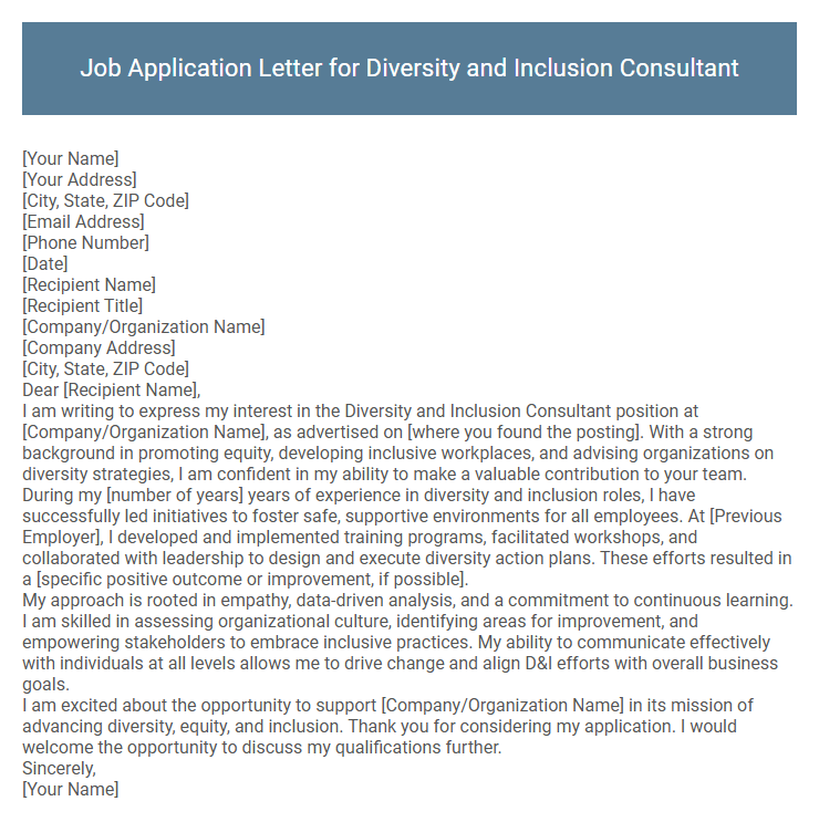 Job Application Letter for Diversity and Inclusion Consultant