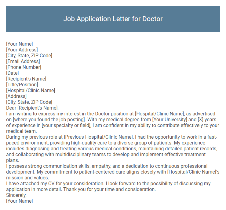 Job Application Letter for Doctor