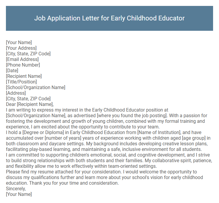 Job Application Letter for Early Childhood Educator