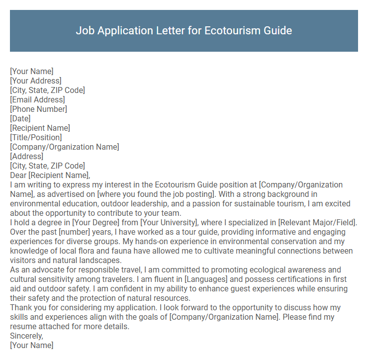Job Application Letter for Ecotourism Guide