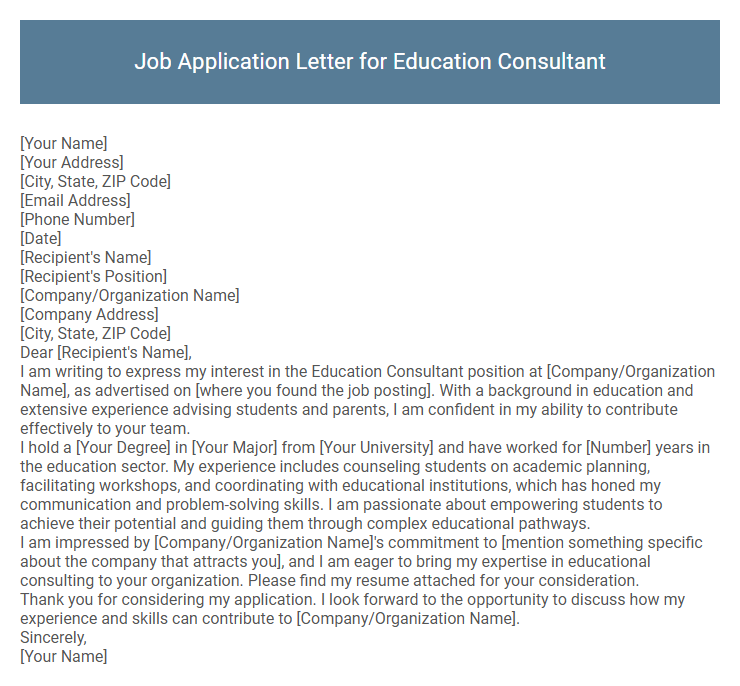 Job Application Letter for Education Consultant