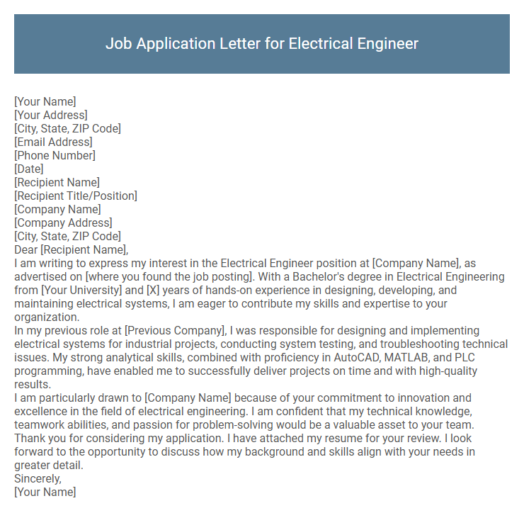 Job Application Letter for Electrical Engineer