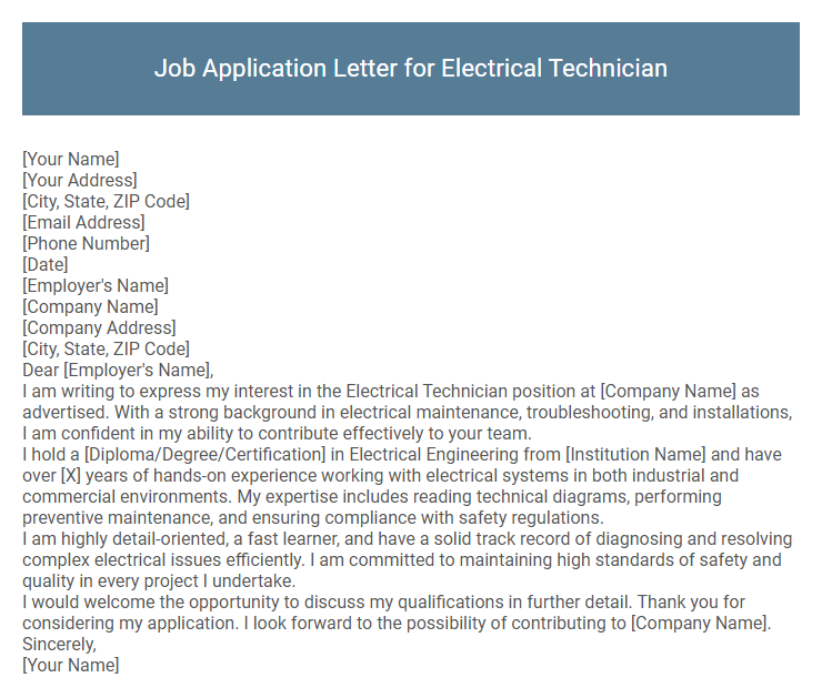 Job Application Letter for Electrical Technician