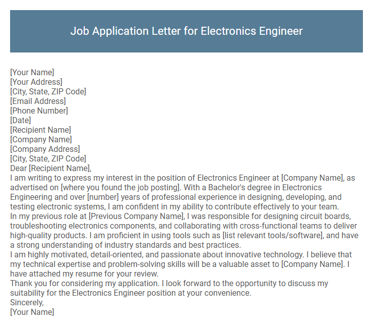 Job Application Letter for Electronics Engineer