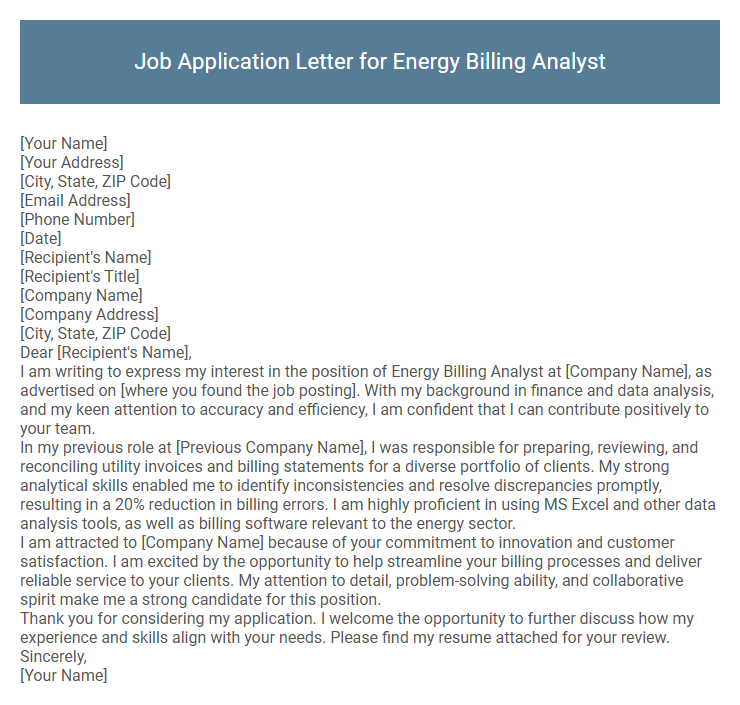 Job Application Letter for Energy Billing Analyst