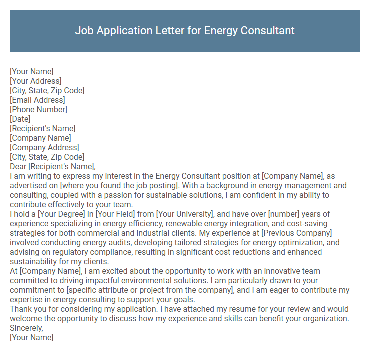 Job Application Letter for Energy Consultant