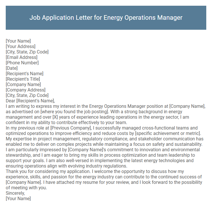 Job Application Letter for Energy Operations Manager
