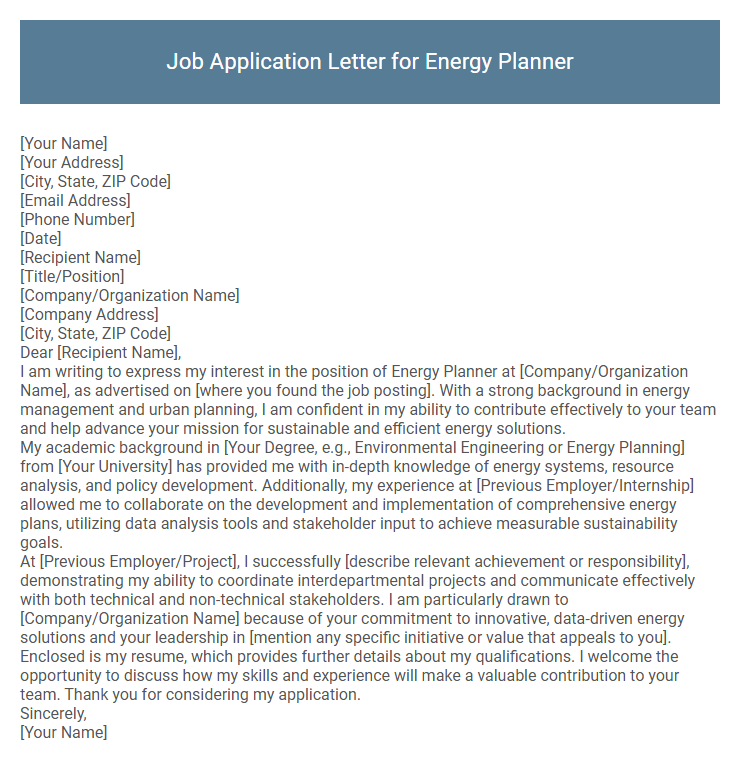 Job Application Letter for Energy Planner