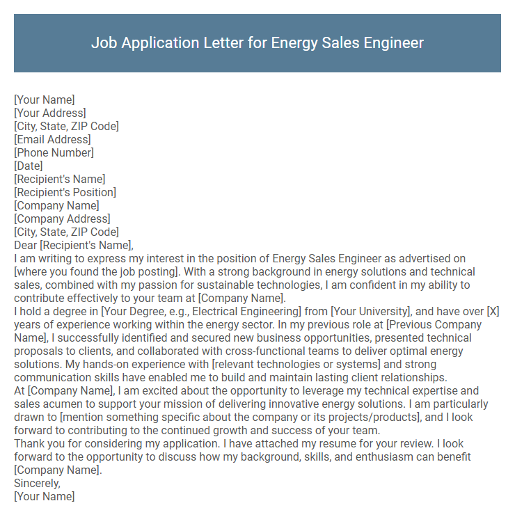 Job Application Letter for Energy Sales Engineer