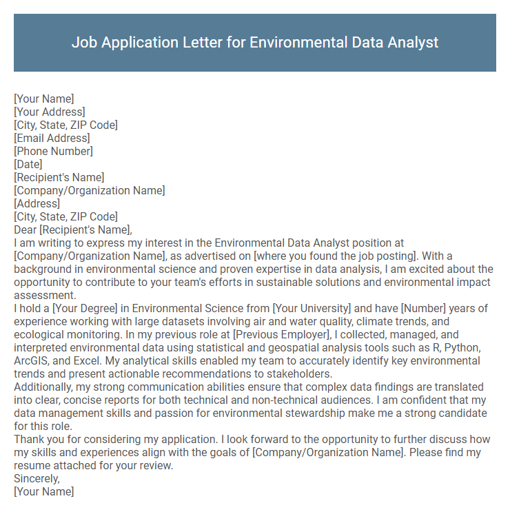 Job Application Letter for Environmental Data Analyst