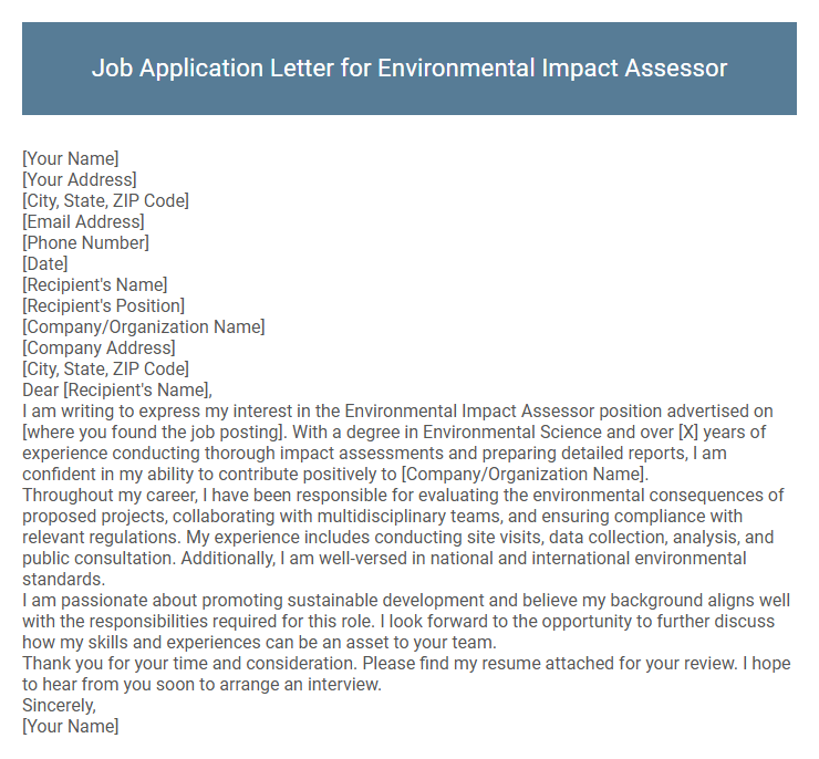 Job Application Letter for Environmental Impact Assessor