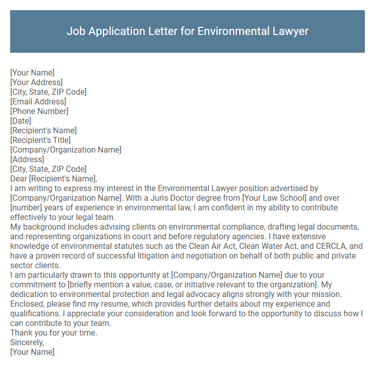 Job Application Letter for Environmental Lawyer