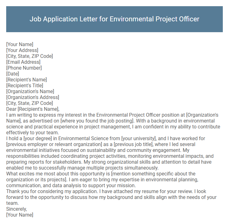 Job Application Letter for Environmental Project Officer