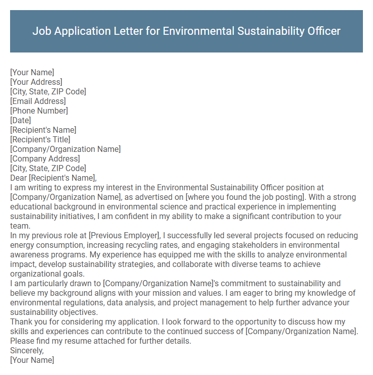 Job Application Letter for Environmental Sustainability Officer