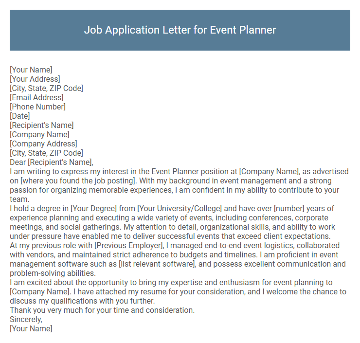 Job Application Letter for Event Planner