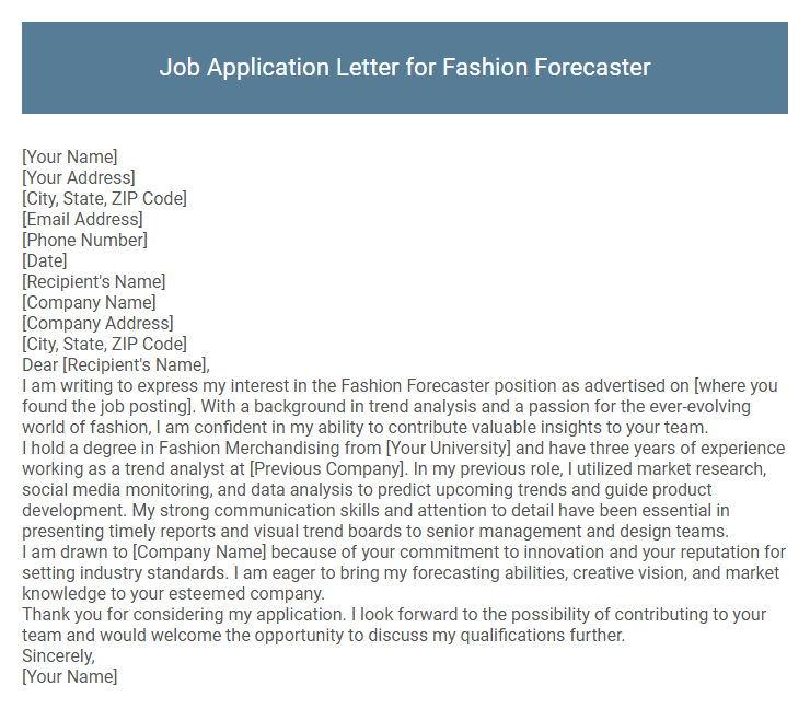 Job Application Letter for Fashion Forecaster
