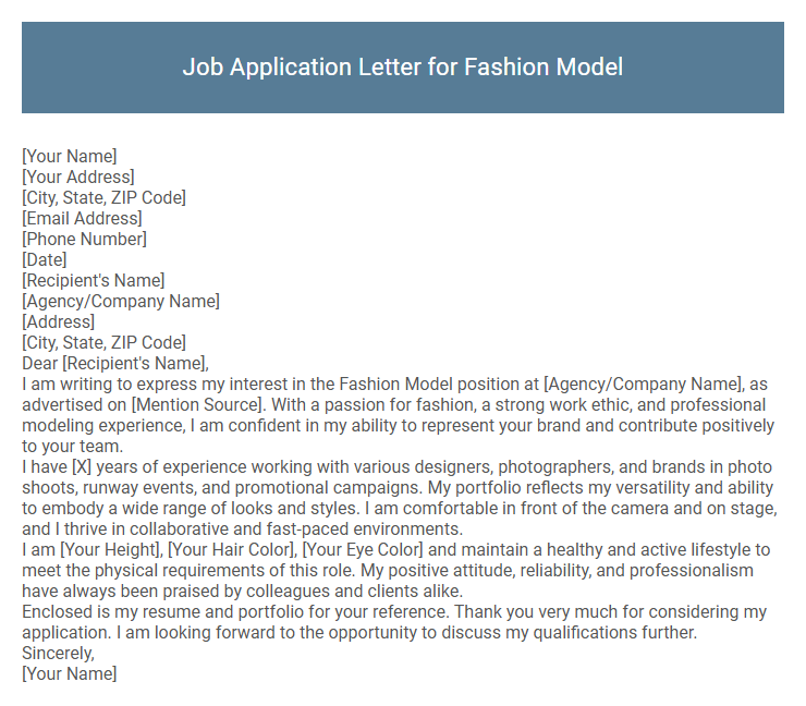 Job Application Letter for Fashion Model