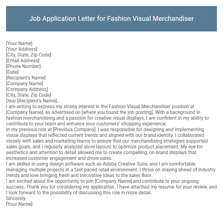 Job Application Letter for Fashion Visual Merchandiser