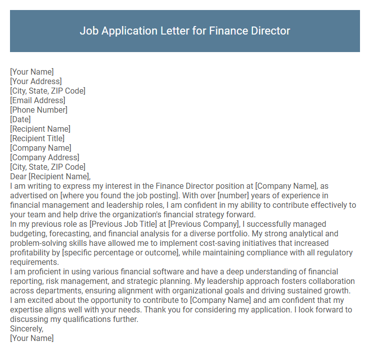 Job Application Letter for Finance Director