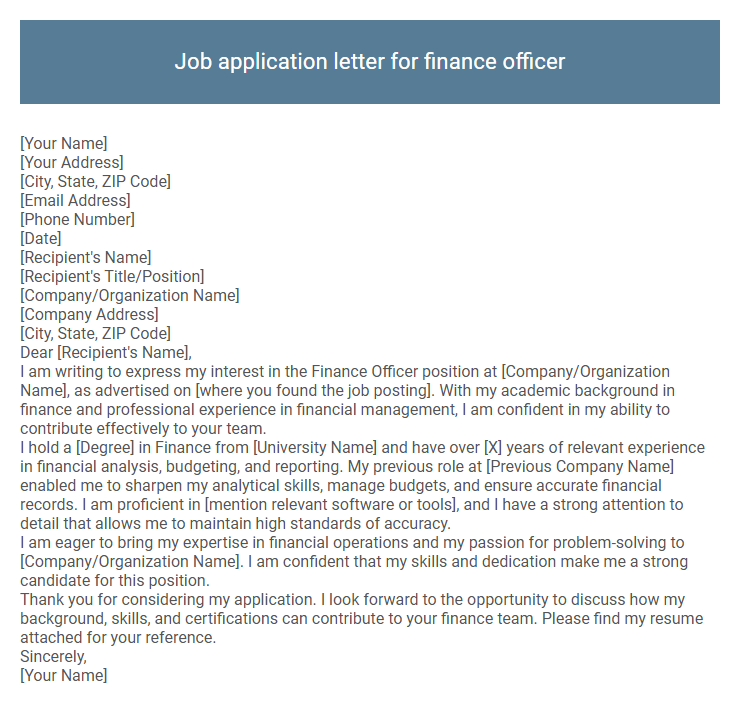 Job application letter for finance officer