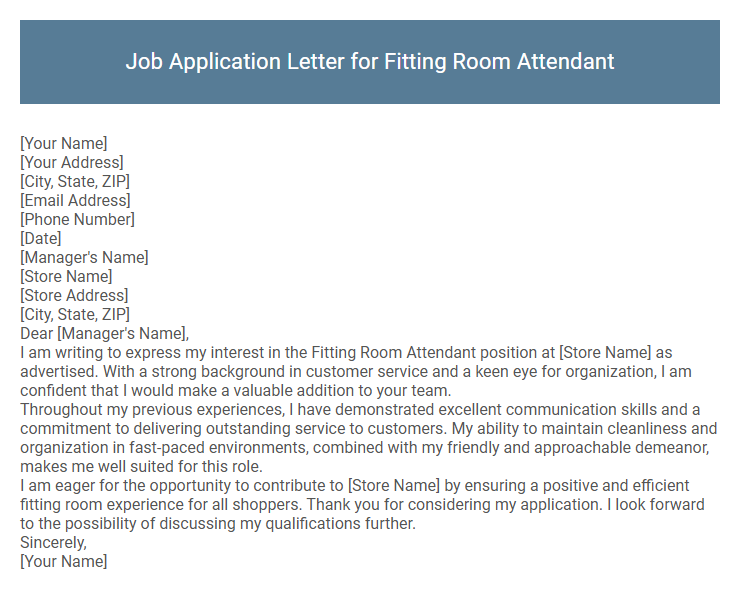 Job Application Letter for Fitting Room Attendant