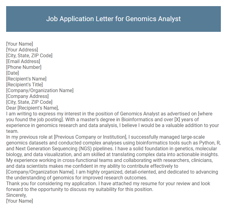 Job Application Letter for Genomics Analyst