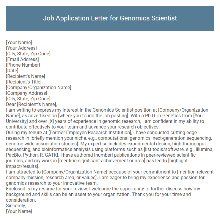 Job Application Letter for Genomics Scientist