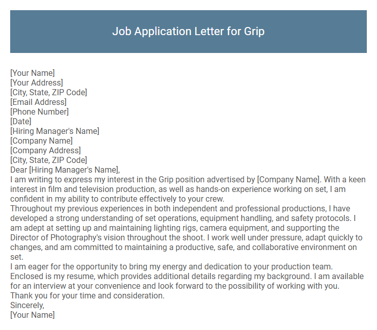 Job Application Letter for Grip